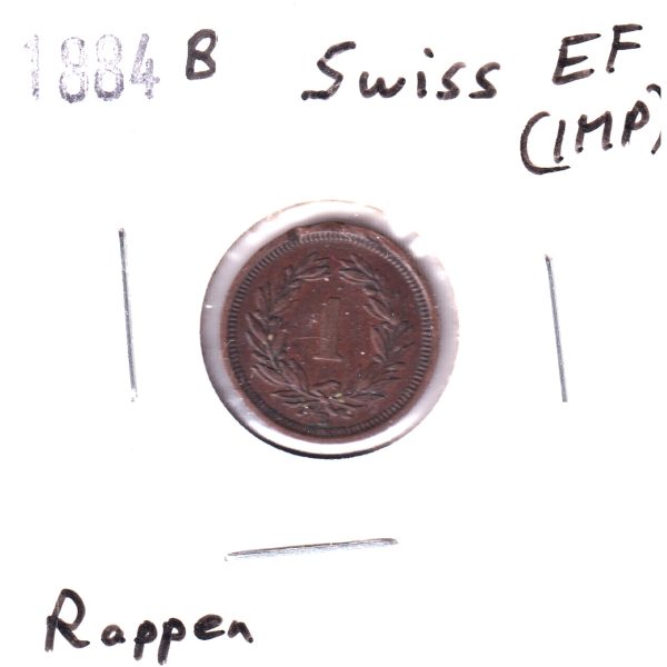 Switzerland 1884B Rappen Extra Fine (EF-40) Impaired Online Hot Sale