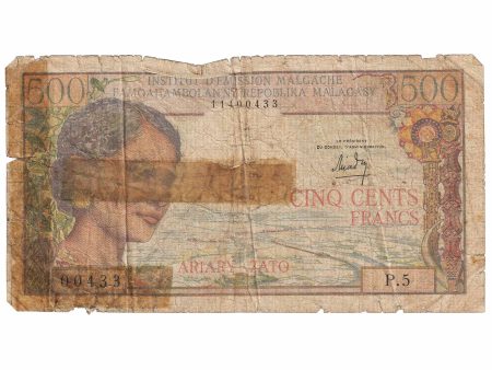 Madagascar 1966 500 Francs=100 Ariary Note, Pick #58a, Circ Fashion