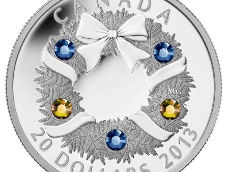 RDC 2013 Canada $20 Holiday Wreath with Crystals Fine Silver (impaired) Online now