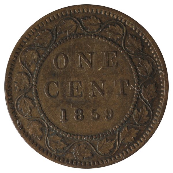 1859 Narrow 9 Canada 1-Cent VF-EF (VF-30) Cleaned on Sale