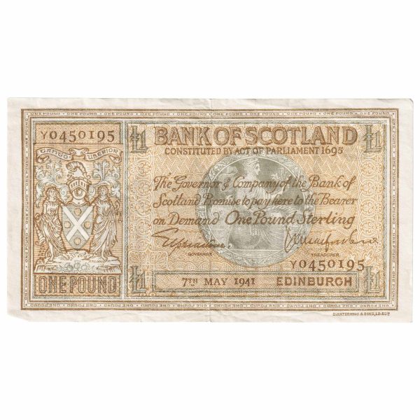 Scotland 1941 Bank of Scotland 1 Pound Note, SC103b, VF-EF Fashion