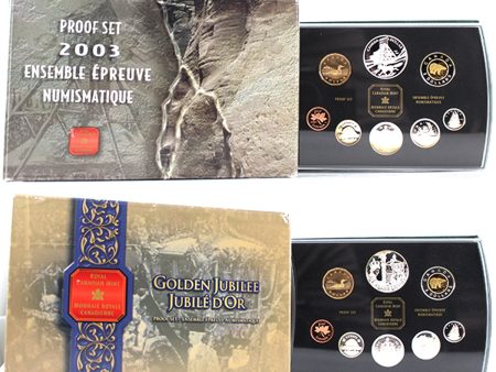 Pair of 2002 & 2003 Canada Jubilee & Cobalt Proof Double Dollar Sets, 2Pcs (Light toning) For Sale