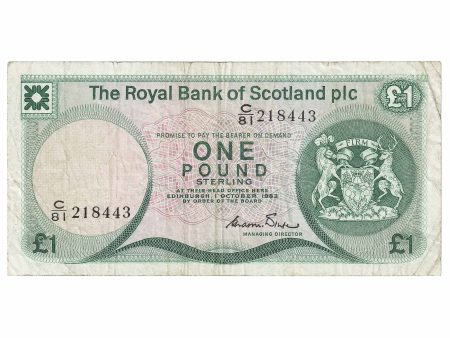 Scotland 1983 Royal Bank of Scotland 1 Pound Note, SC831b, VF For Discount