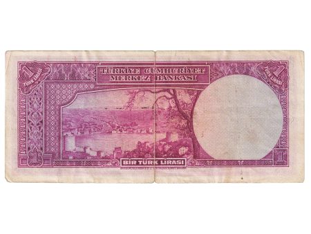 Turkey 1930 1 Lira Note, Pick #135, VF (Major Tear) For Sale