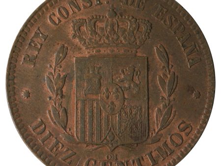 Spain 1877 10 Centimos VF-EF (VF-30) Hot on Sale