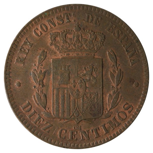 Spain 1877 10 Centimos VF-EF (VF-30) Hot on Sale