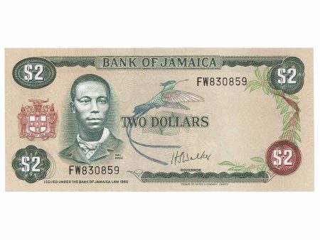 Jamaica 1982-86 2 Dollar Note, Pick #65a, UNC For Sale