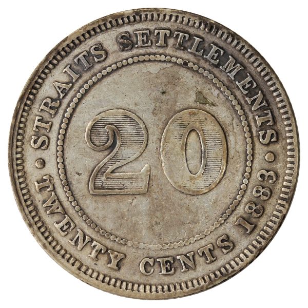 Straits Settlements 1883 20 Cents Very Fine (VF-20) $ Cheap