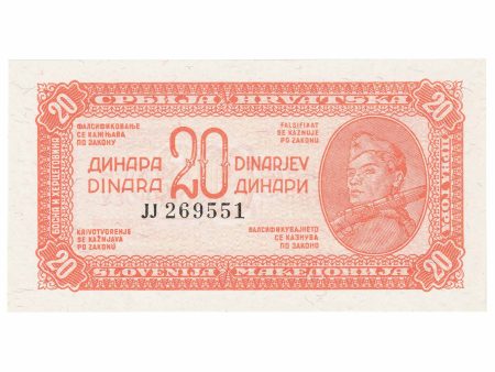 Yugoslavia 1944 20 Dinara Note, Pick #51c, UNC on Sale