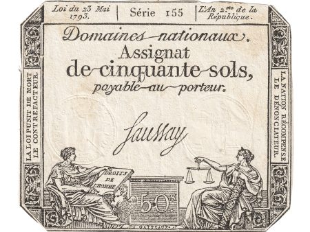 France 1793 50 Sols Note, Pick #70, F Online