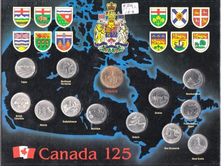 1992 Canada 125 Quarter & Loon Set in Black Map Holder (some coins toned) For Sale