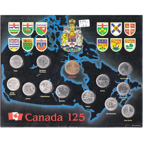 1992 Canada 125 Quarter & Loon Set in Black Map Holder (some coins toned) For Sale