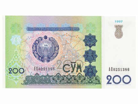 Uzbekistan 1997 200 Sum Note, Pick #80, UNC For Cheap