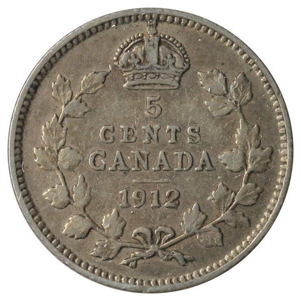 1912 Canada 5-Cents F-VF (F-15) Scratched, Cleaned or Impaired. Cheap