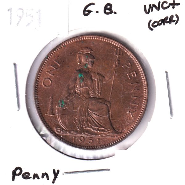 Great Britain 1951 Penny UNC+ (MS-62) Corrosion For Discount