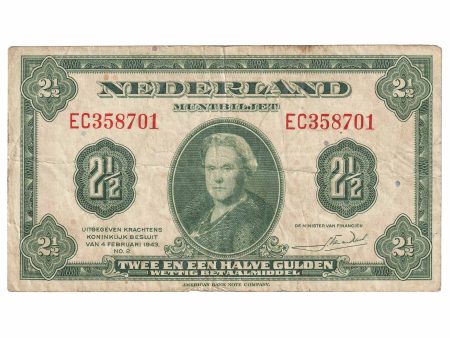 Netherlands 1943 2 1 2 Gulden Note, Pick #65a, VF on Sale