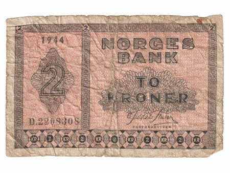 Norway 1944 2 Kroner Note, Pick #16, VG Hot on Sale