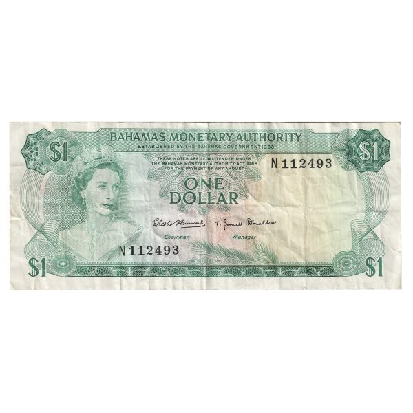 Bahamas 1968 1 Dollar Note, Pick #27a, F-VF (Tear) Sale