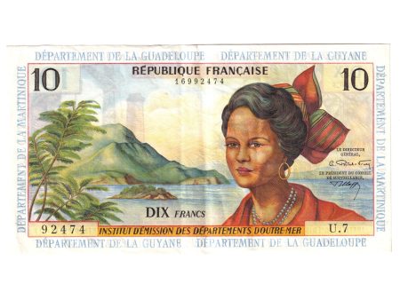 French Antilles Pick #8b 1964 10-franc Note Extra Fine (EF-40) Tear Sale