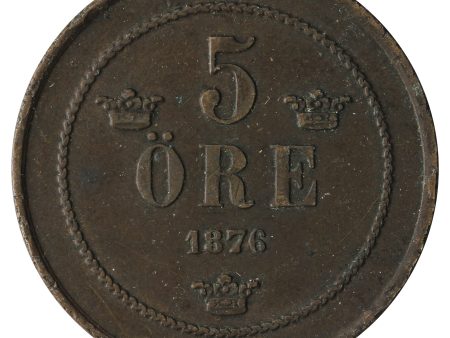 Sweden 1876 5 Ore VF-EF (VF-30) $ Sale