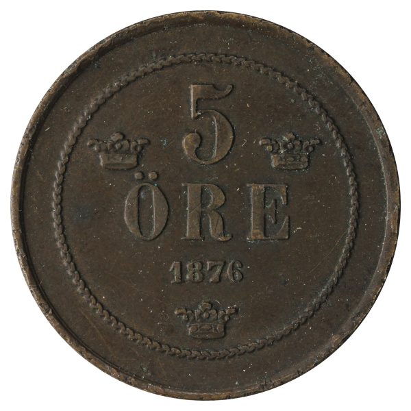 Sweden 1876 5 Ore VF-EF (VF-30) $ Sale