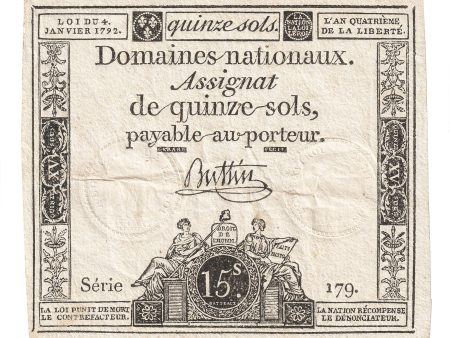 France 1793 15 Sols Note, Pick #A69, VF Sale