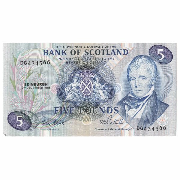 Scotland 1985 Bank of Scotland 5 Pound Note, SC121e, EF Hot on Sale