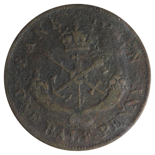 PC-5B2 1852 Upper Canada Half Penny Token VG-F (VG-10) Scratched, Cleaned or Impaired. For Discount