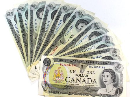 12x 1973 Canada $1 Notes, All Different Prefixes, Average, 12Pcs (May have issues) Online now