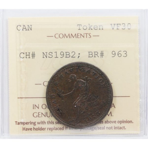 NS-19B2 1813 Nova Scotia Trade & Navigation Half Penny Token ICCS Certified VF-30 BR #963 Sale