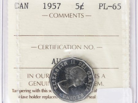 1957 Canada 5-Cents ICCS Certified PL-65 (Toned) For Discount