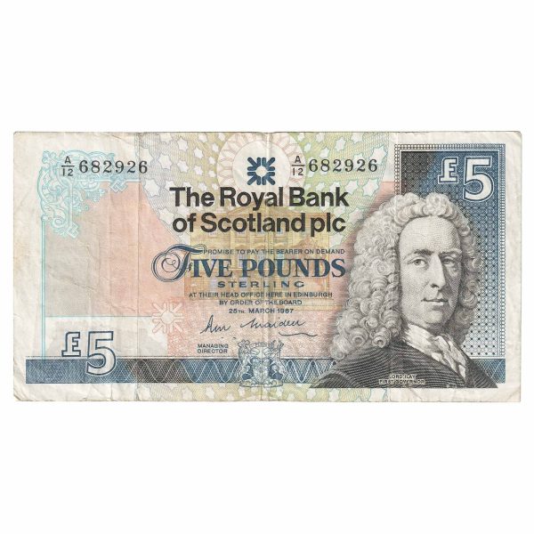 Scotland 1987 Royal Bank of Scotland 5 Pound Note, SC842, VF Supply