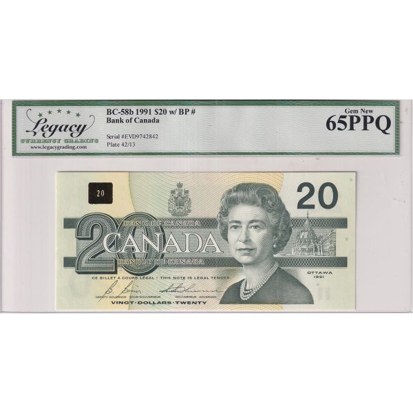 BC-58b 1991 Canada $20 Bonin-Thiessen, EVD with BPN, Legacy Certified GUNC-65 PPQ For Discount