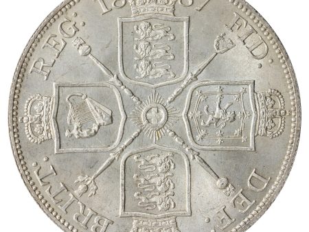 Great Britain 1887 Arabic 1 Double Florin Choice Brilliant Uncirculated (MS-64) $ on Sale