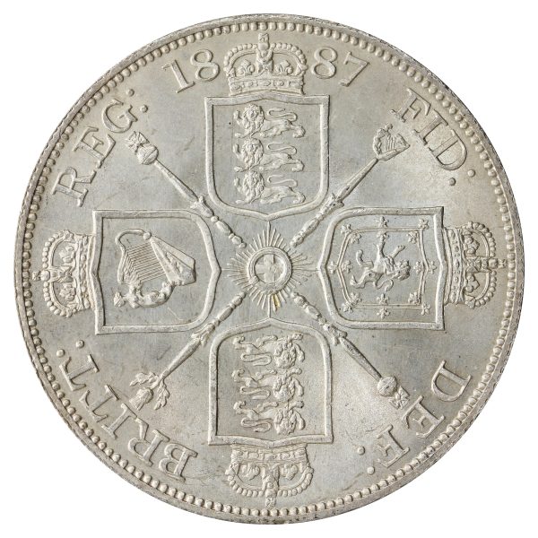 Great Britain 1887 Arabic 1 Double Florin Choice Brilliant Uncirculated (MS-64) $ on Sale