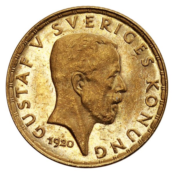 Sweden 1920W Gold 5 Kroner Choice Brilliant Uncircualted (MS-64) For Discount