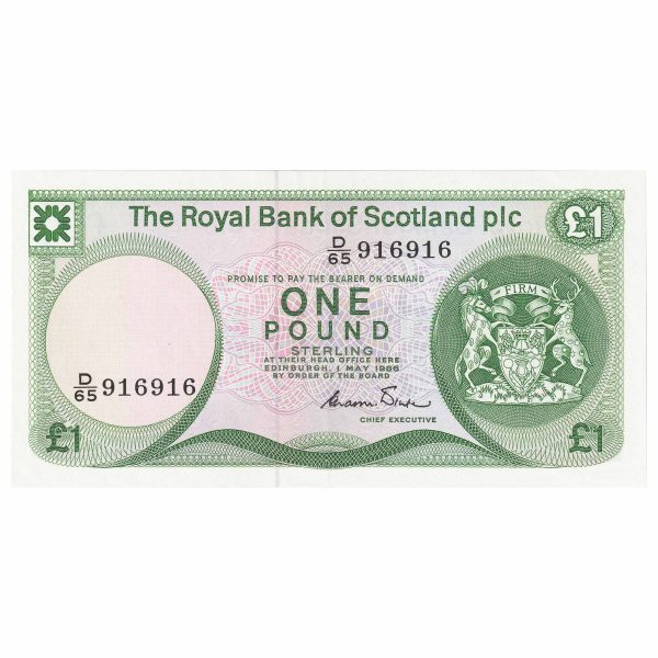 Scotland 1986 Royal Bank of Scotland 1 Pound Note, SC831b, AU Supply