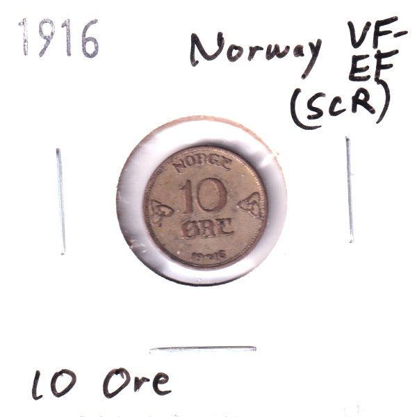 Norway 1916 10 Ore VF-EF (VF-30) Scratched Supply