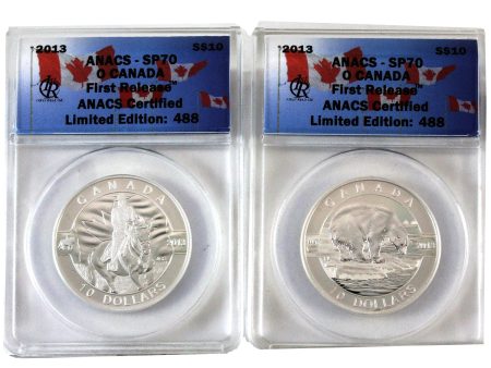 Pair of 2013 $10 O Canada Polar Bear & Royal Canadian Mounted Police ANACS Certified SP-70 (No Tax) 2Pcs. Supply