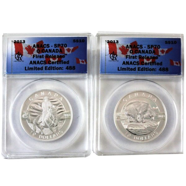 Pair of 2013 $10 O Canada Polar Bear & Royal Canadian Mounted Police ANACS Certified SP-70 (No Tax) 2Pcs. Supply