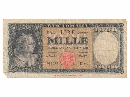 Italy 1959 1,000 Lire Note, Pick #88c, F on Sale