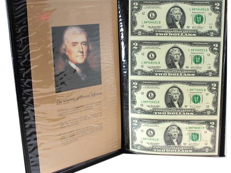 Set of 4x Uncut 2003A USA $2 Notes, Cabral-Snow, in Folder For Discount