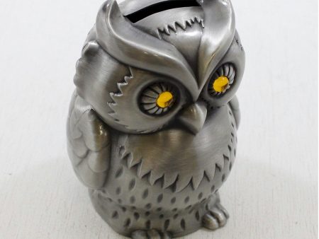 Money Bank: Silver Owl with glass eyes Online now