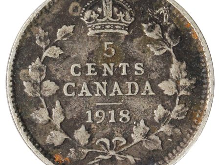 1918 Canada 5-Cents VG-F (VG-10) Scratched, Cleaned or Impaired. Cheap