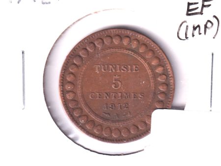 Tunisia 1912A 5 Centimes VF-EF (VF-30) Impaired Supply