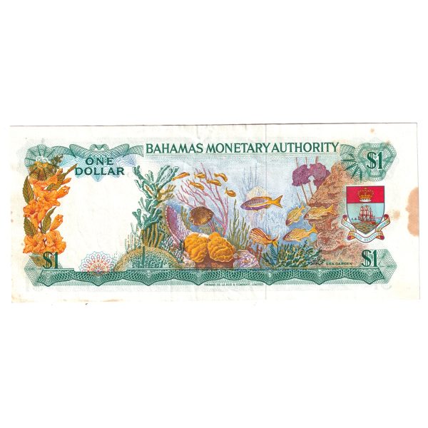 Bahamas Note, Pick #27a 1968 1 Dollar, Almost Uncirculated (AU-50) Stain For Discount