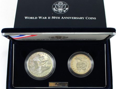 1991-1995 USA 2-coin World War II 50th Anniversary Proof Set in Case For Sale