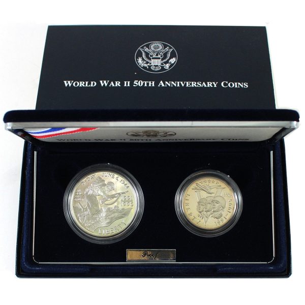 1991-1995 USA 2-coin World War II 50th Anniversary Proof Set in Case For Sale