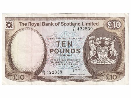 Scotland 1977 Royal Bank of Scotland 10 Pound Note, SC819, VF-EF Cheap