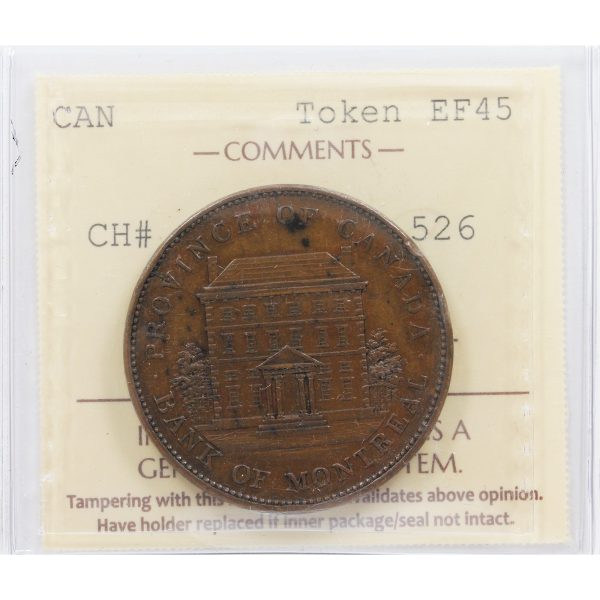 PC-2b 1842 Province of Canada Bank of Montreal Penny Token ICCS Certified EF-45 BR #526 For Sale